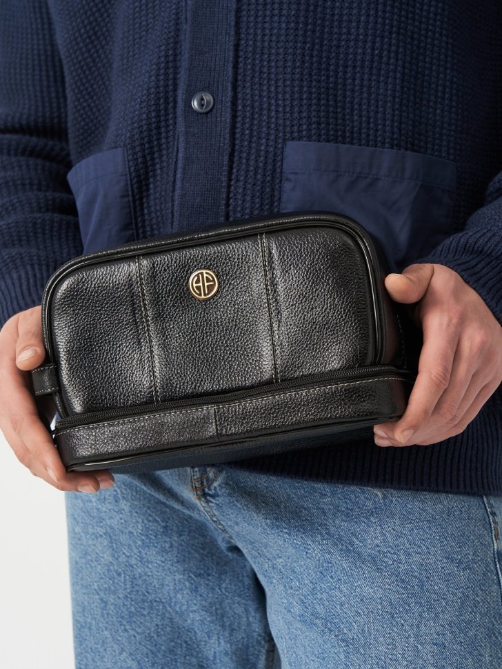 Большой несессер из натуральной фактурной кожи черного цвета Hammonds Flycatcher TC4003 с петлей на кисть 107980 modnotak фото №12