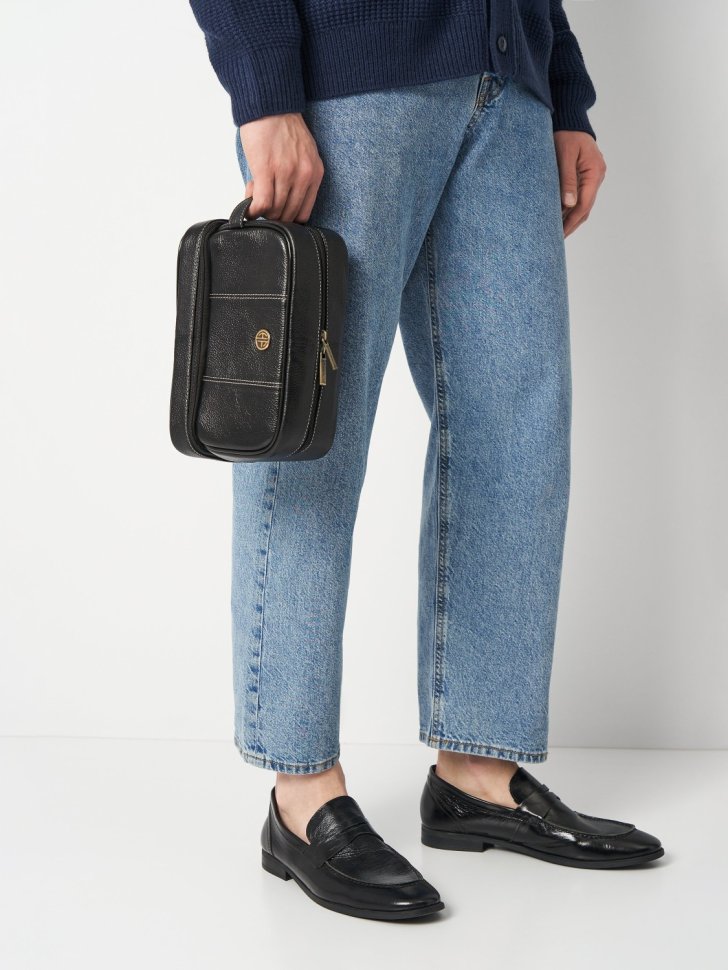 Большой несессер из натуральной фактурной кожи черного цвета Hammonds Flycatcher TC4003 с петлей на кисть 107980 modnotak фото №13