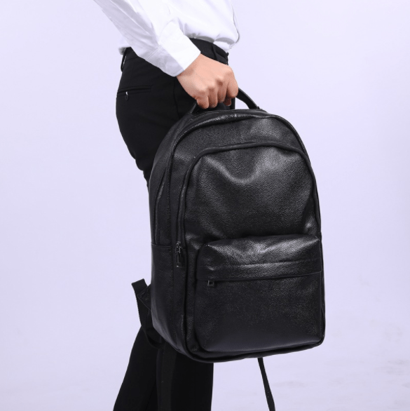 Просторный мужской городской черный рюкзак из натуральной кожи Tiding Bag (19453)