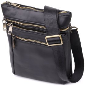 Городская мужская сумка через плечо из натуральной кожи черного цвета Vintage 98180