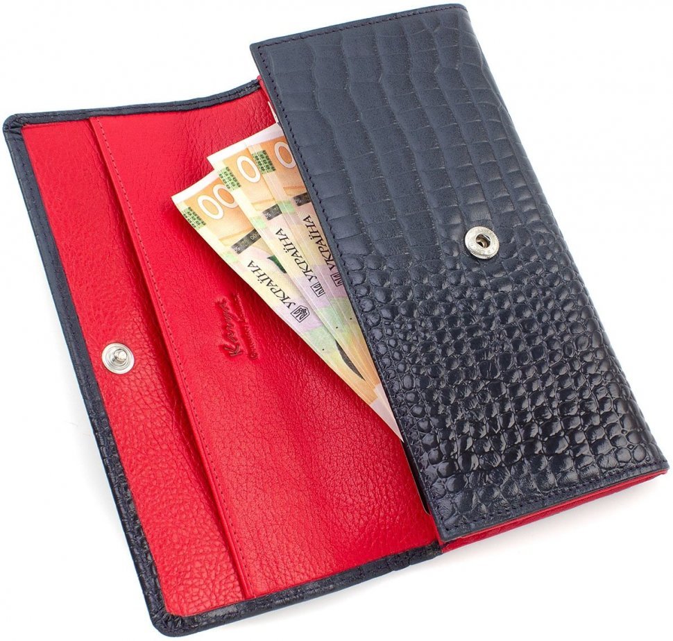 Якісний гаманець з фактурної шкіри в синьо-червоному кольорі KARYA (12383)