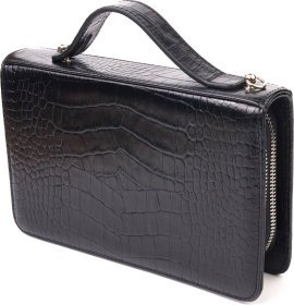 Стильный мужской клатч на два отделения из натуральной кожи с тиснением под крокодила CANPELLINI (2421570)