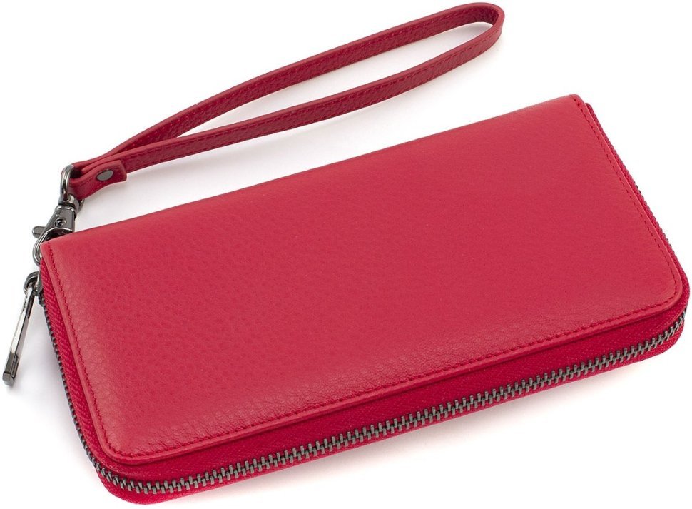 Довгий жіночий гаманець із натуральної шкіри червоного кольору на блискавці Marco Coverna 68680