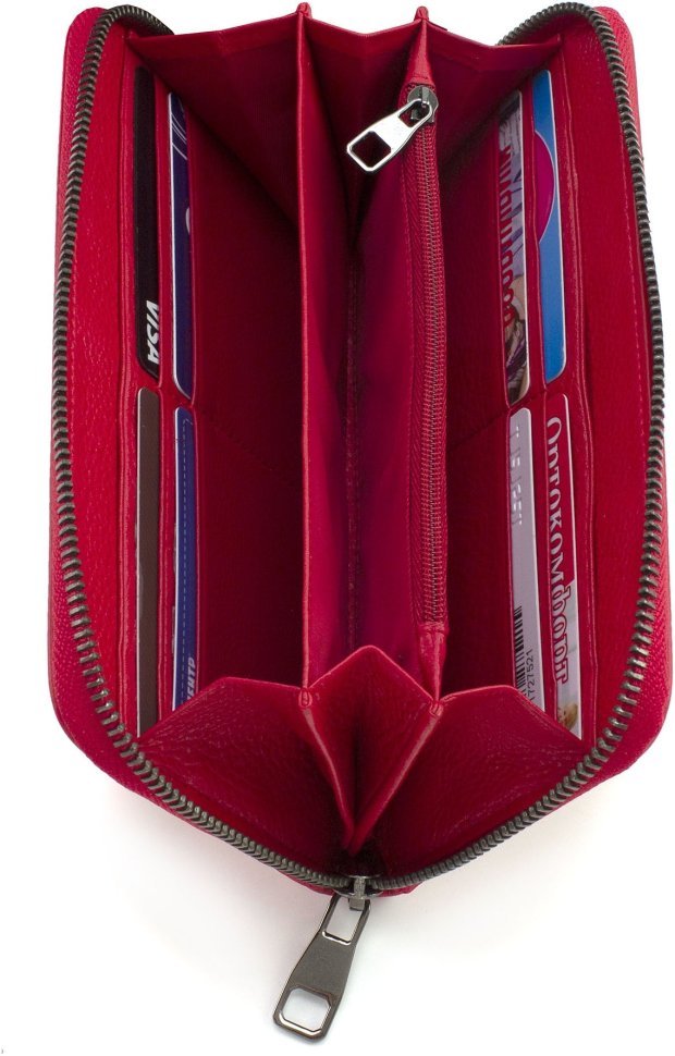 Длинный женский кошелек из натуральной кожи красного цвета на молнии Marco Coverna 68680