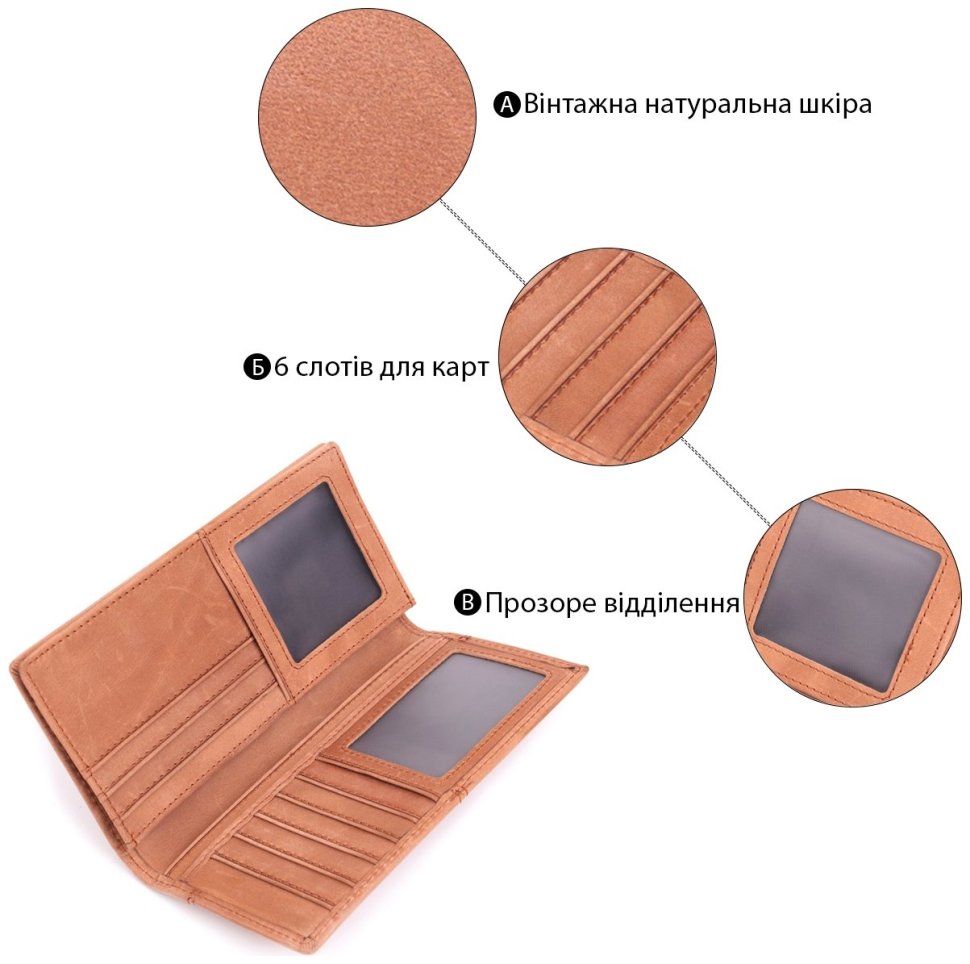 Универсальный кошелек из винтажной кожи Vintage 2422853 Рыжий modnotak фото №4