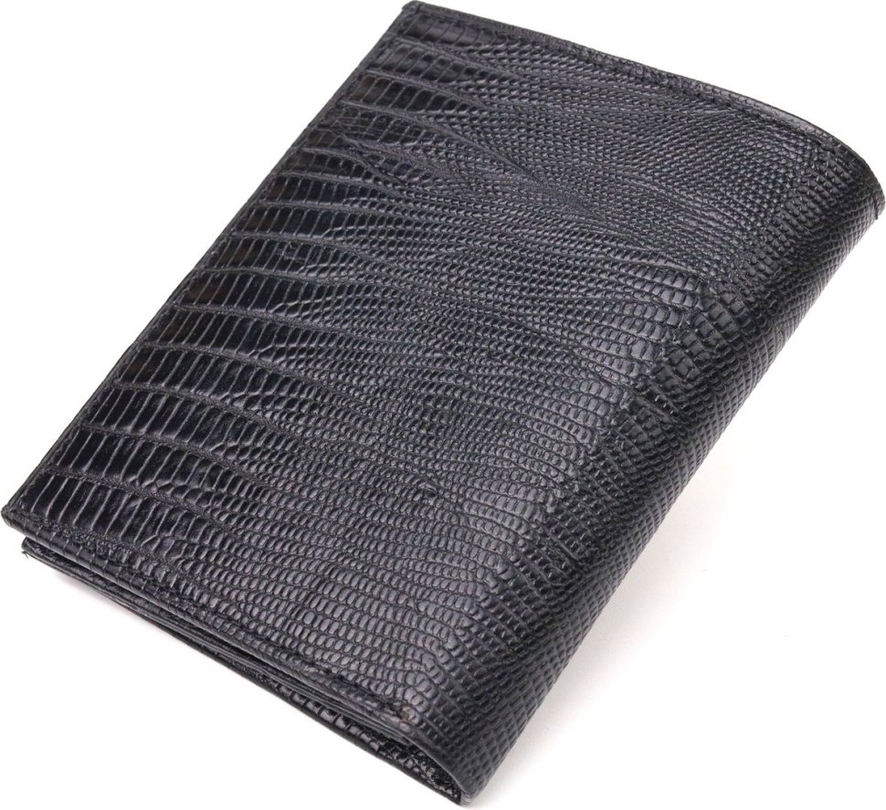 Чорний вертикальний чоловічий гаманець із натуральної шкіри під рептилію CANPELLINI (2421672)