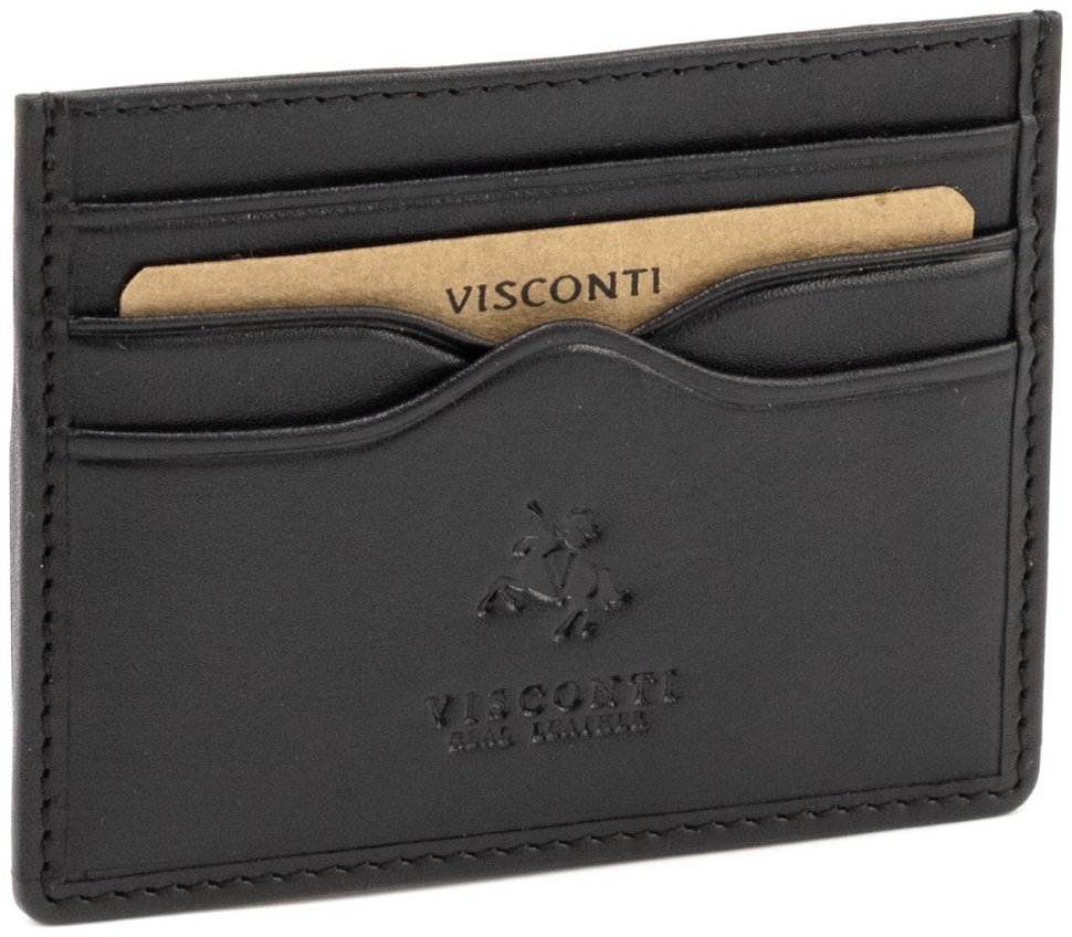 Компактный картхолдер из натуральной кожи черного цвета Visconti Pompei 68780 modnotak фото №1