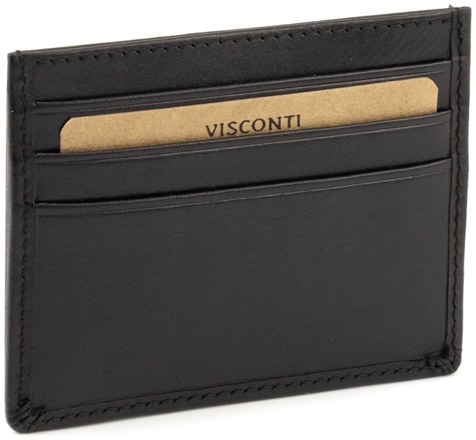 Компактный картхолдер из натуральной кожи черного цвета Visconti Pompei 68780 modnotak фото №3