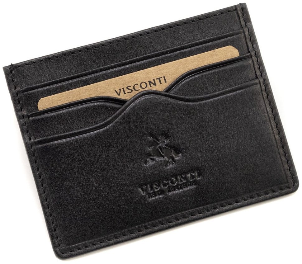 Компактный картхолдер из натуральной кожи черного цвета Visconti Pompei 68780 modnotak фото №4