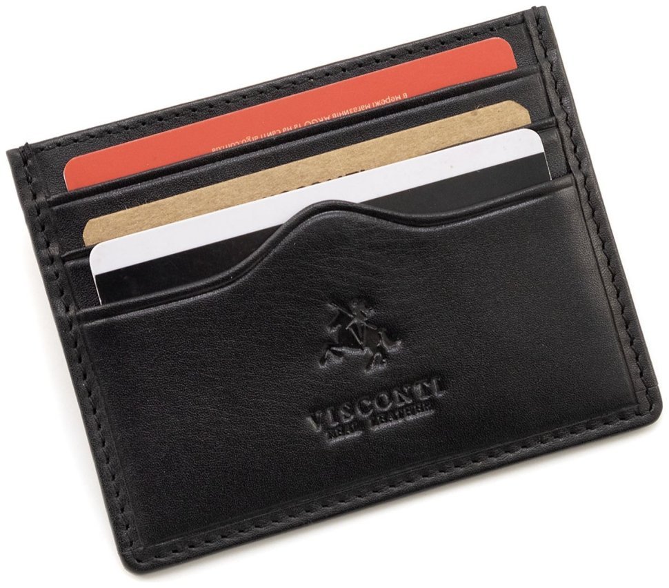 Компактный картхолдер из натуральной кожи черного цвета Visconti Pompei 68780 modnotak фото №6