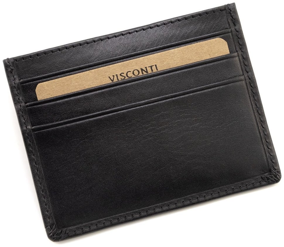 Компактный картхолдер из натуральной кожи черного цвета Visconti Pompei 68780 modnotak фото №5