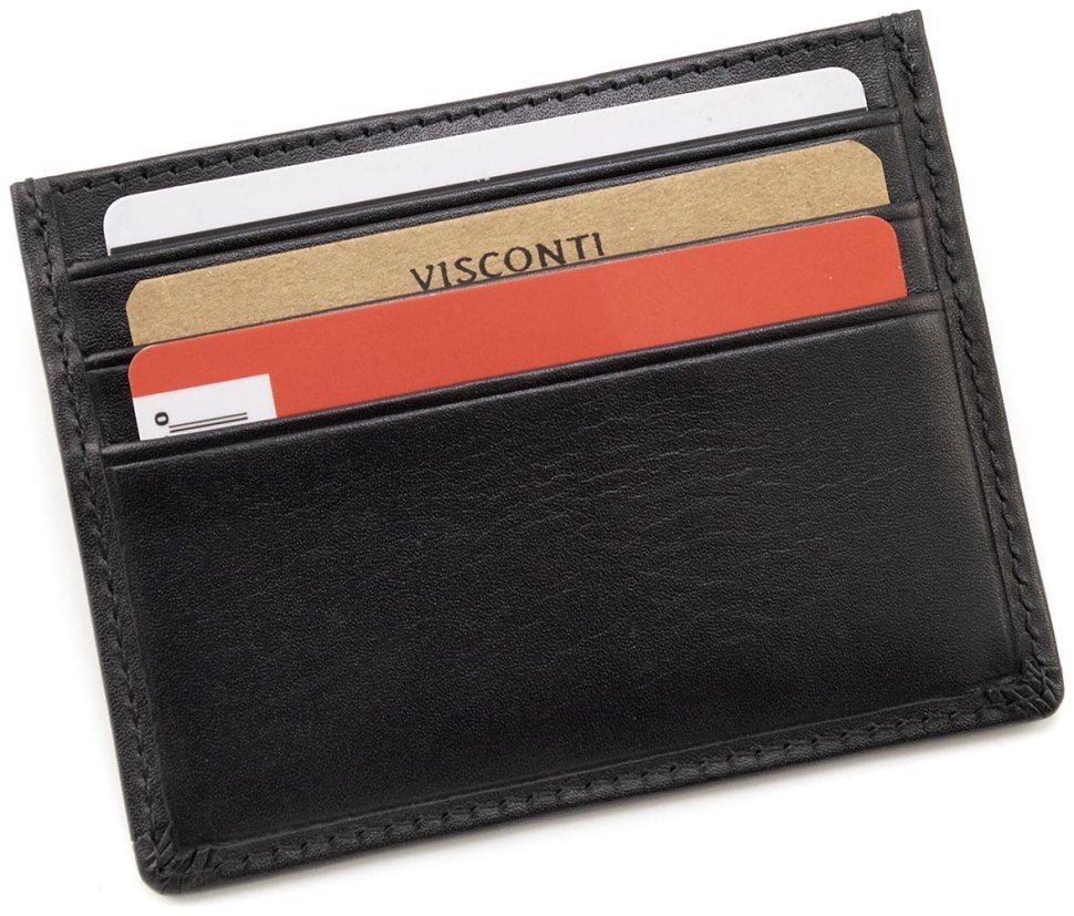 Компактный картхолдер из натуральной кожи черного цвета Visconti Pompei 68780 modnotak фото №7