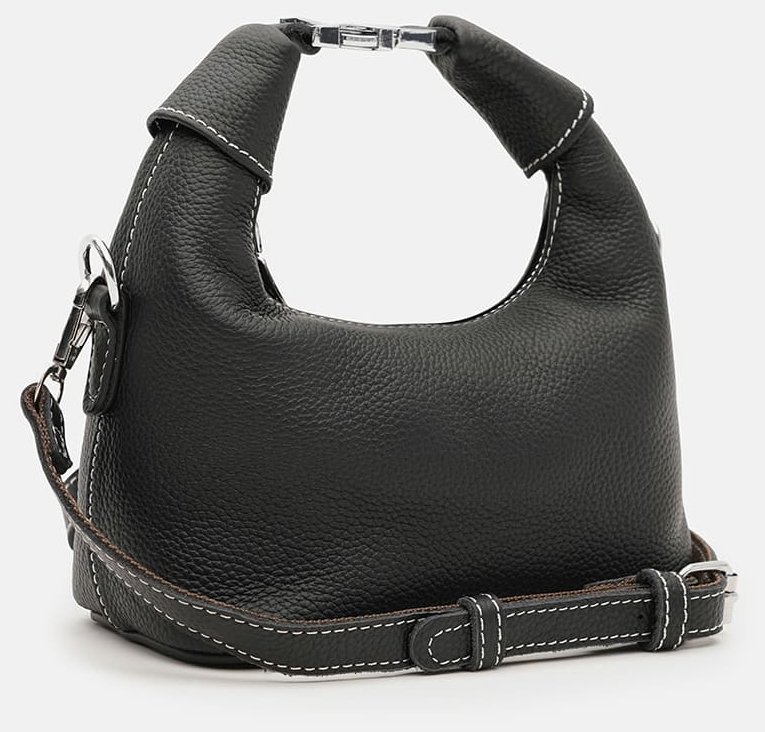 Стильная женская сумка из фактурной кожи через плечо Borsa Leather 108880 черного цвета modnotak фото №2