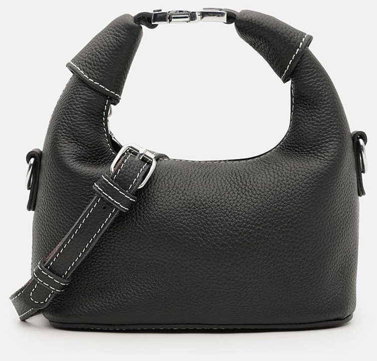 Стильная женская сумка из фактурной кожи через плечо Borsa Leather 108880 черного цвета modnotak фото №3