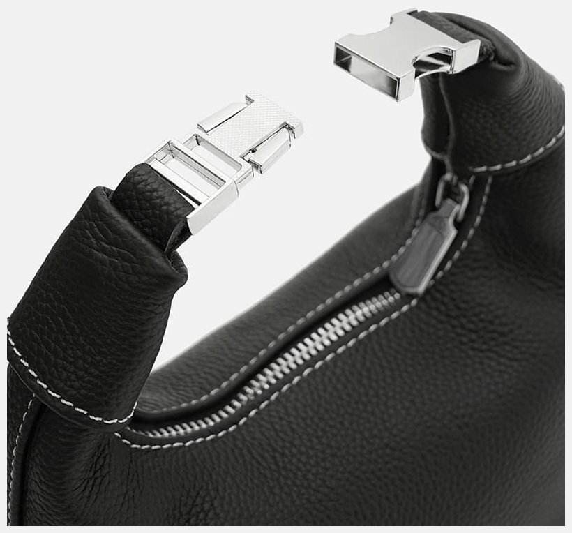 Стильная женская сумка из фактурной кожи через плечо Borsa Leather 108880 черного цвета modnotak фото №5