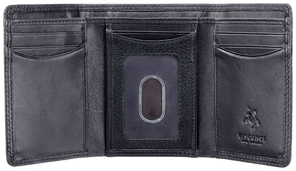 Небольшой черный кошелек из натуральной кожи без монетницы Visconti Compton 68880