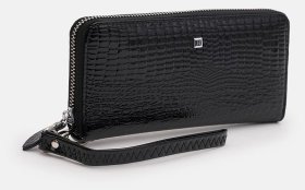 Лакированный кошелек клатч из натуральной кожи с кистевым ремешком Ricco Grande 109080 черного цвета