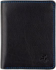 Вертикальне чоловіче портмоне з натуральної шкіри чорного кольору з синім рядком Visconti Alder 69180