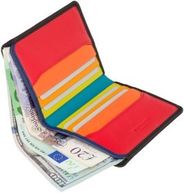 Вертикальное мужское портмоне из натуральной кожи черного цвета с синей строчкой Visconti Alder 69180