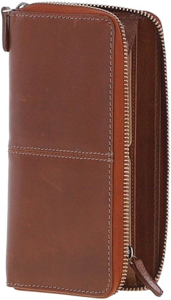 Большой коричневый женский кошелек из натуральной гладкой кожи на молнии Ashwood Honey 69680
