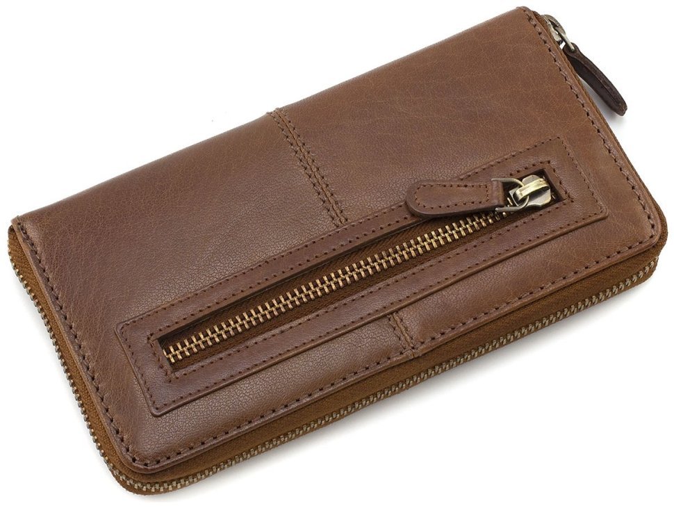 Великий коричневий жіночий гаманець з натуральної гладкої шкіри на блискавці Ashwood Honey 69680