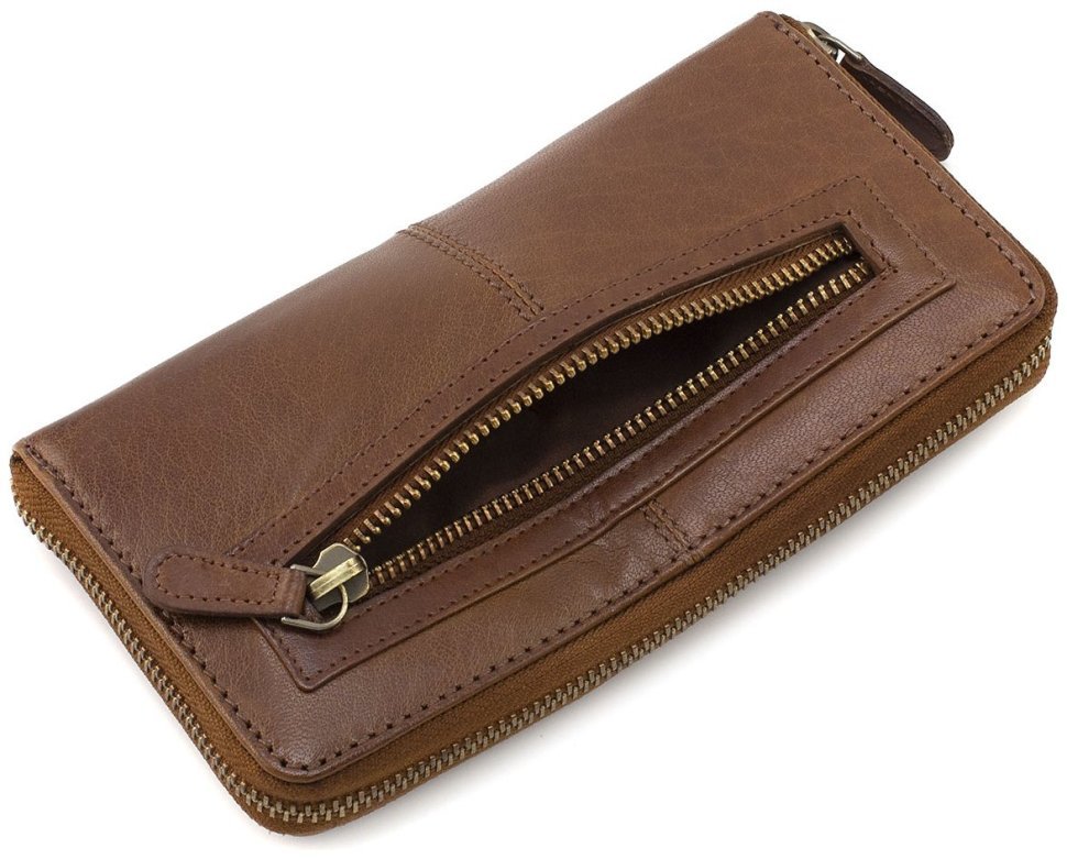 Великий коричневий жіночий гаманець з натуральної гладкої шкіри на блискавці Ashwood Honey 69680