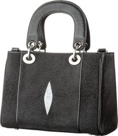 Красивая женская сумка из кожи морского ската черного цвета STINGRAY LEATHER (024-18614)