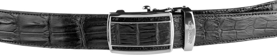 Черный ремень-автомат из настоящей кожи крокодила для джинс или брюк CROCODILE LEATHER (024-18236)