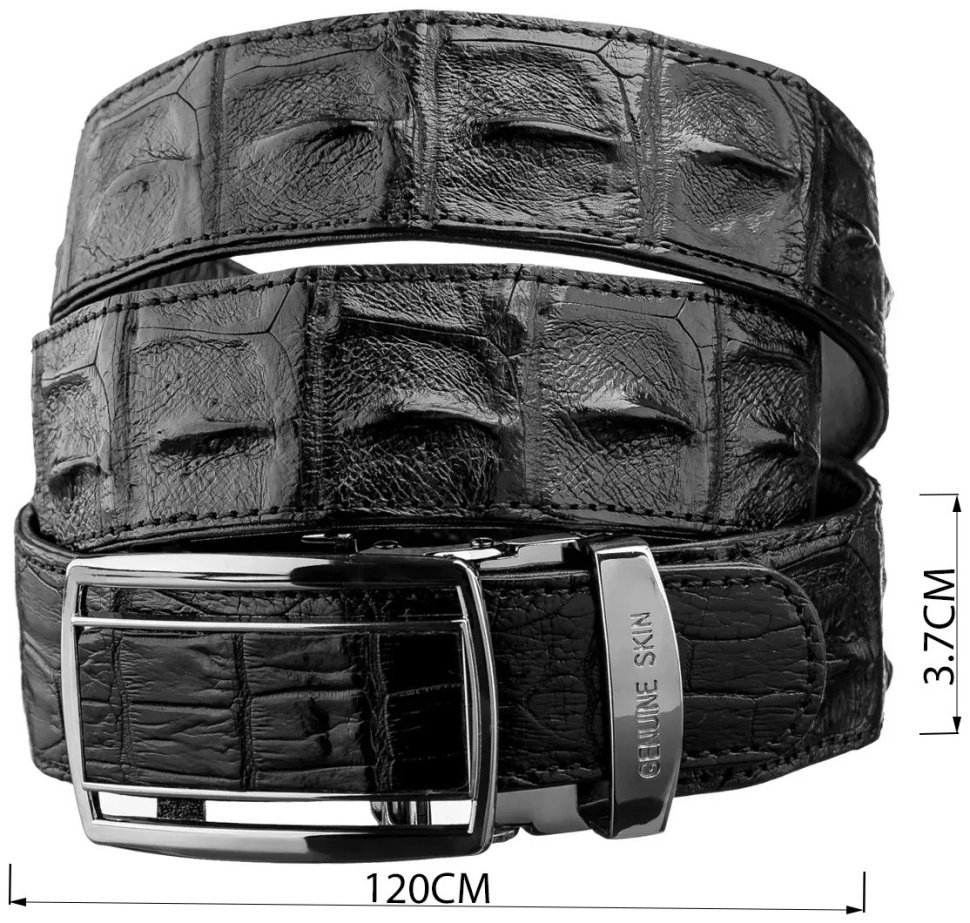 Чорний ремінь-автомат зі справжньої шкіри крокодила для джинс або брюк CROCODILE LEATHER (024-18236) modnotak фото №4