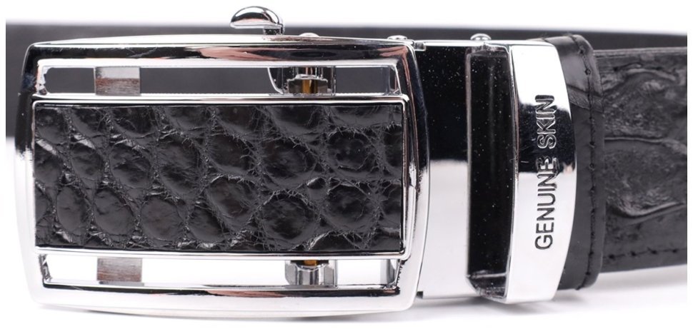 Чорний ремінь-автомат зі справжньої шкіри крокодила для джинс або брюк CROCODILE LEATHER (024-18236) modnotak фото №6