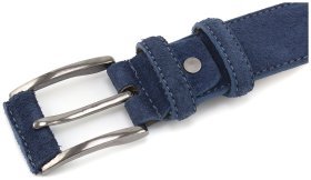 Синий замшевий ремень под брюки с классической пряжкой Sergio Torri 35644