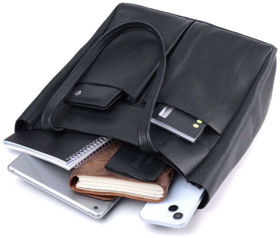 Женская сумка-шоппер из натуральной кожи в черном цвете Shvigel 91281 modnotak фото №9