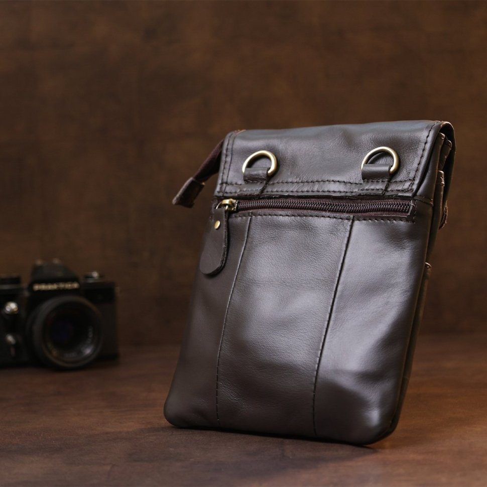 Темно-коричнева невелика чоловіча сумка через плече з натуральної шкіри Vintage (20468)