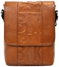 Мужская кожаная сумка-планшет рыжего цвета с дизайнерским тиснением DESISAN 81381