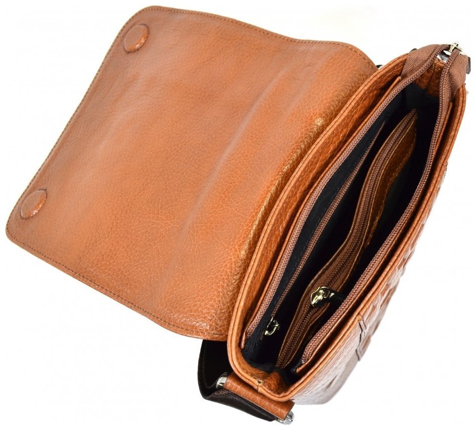 Мужская кожаная сумка-планшет рыжего цвета с дизайнерским тиснением DESISAN 81381 modnotak фото №4