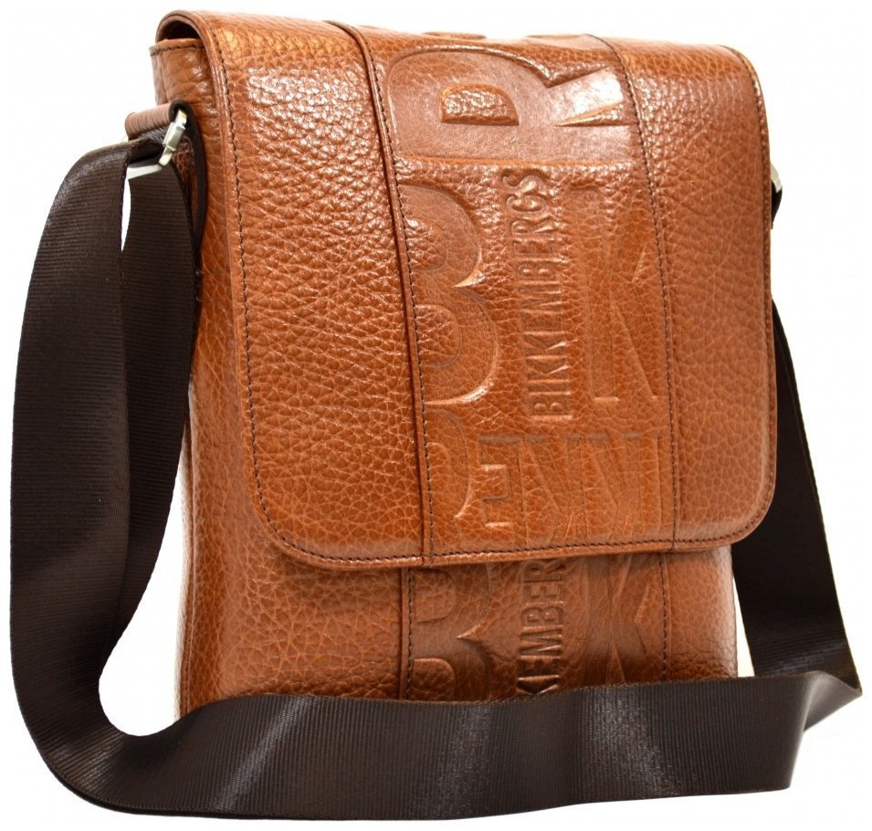 Мужская кожаная сумка-планшет рыжего цвета с дизайнерским тиснением DESISAN 81381 modnotak фото №5