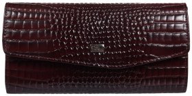 Бордовый женский кошелек большого размера из лакированной кожи под крокодила Desisan 81481