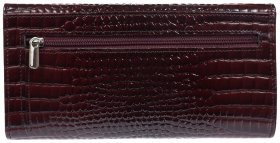 Бордовый женский кошелек большого размера из лакированной кожи под крокодила Desisan 81481