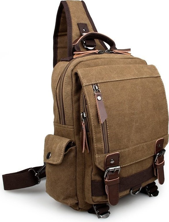 Текстильный рюкзак бежевого цвета через одно плечо VINTAGE STYLE (14481) modnotak фото №1