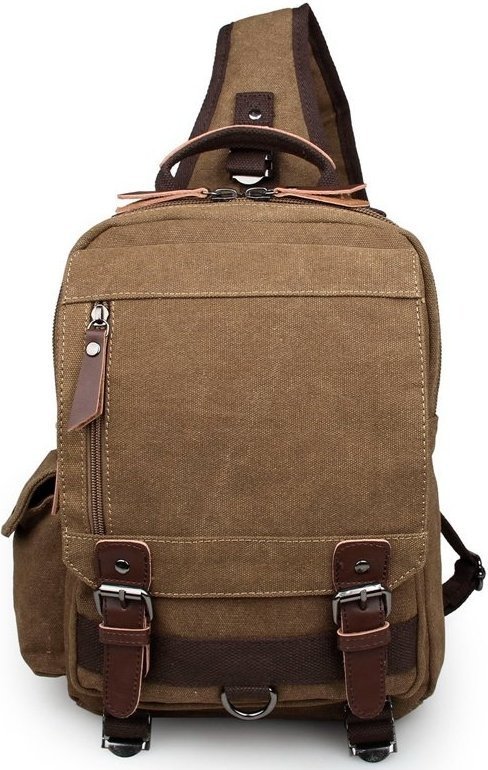 Текстильний рюкзак бежевого кольору через одне плече VINTAGE STYLE (14481)