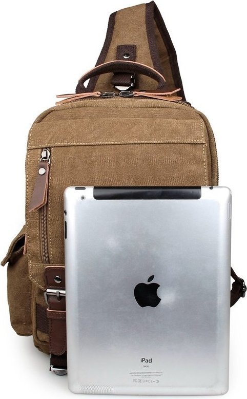 Текстильный рюкзак бежевого цвета через одно плечо VINTAGE STYLE (14481) modnotak фото №3