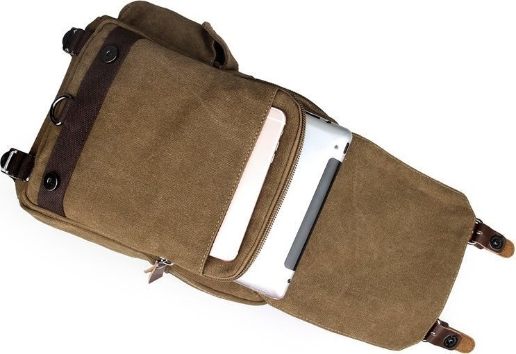 Текстильний рюкзак бежевого кольору через одне плече VINTAGE STYLE (14481)