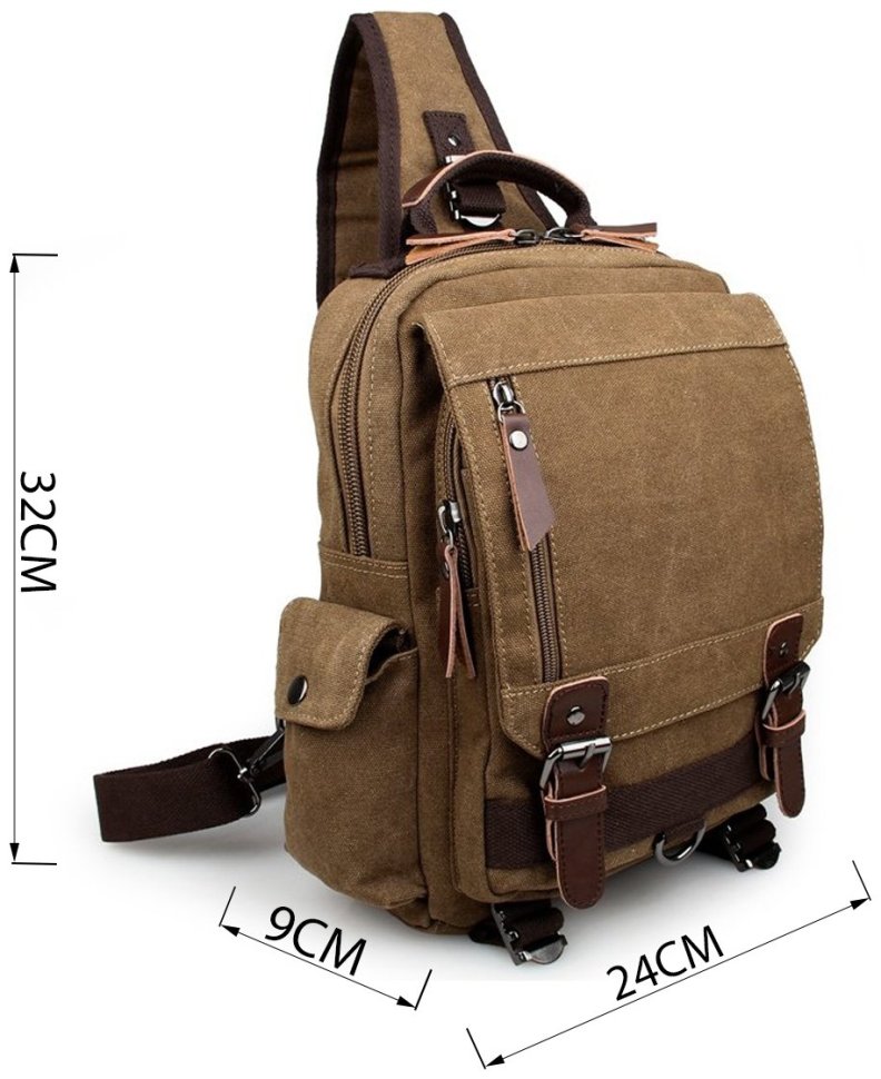 Текстильный рюкзак бежевого цвета через одно плечо VINTAGE STYLE (14481) modnotak фото №11