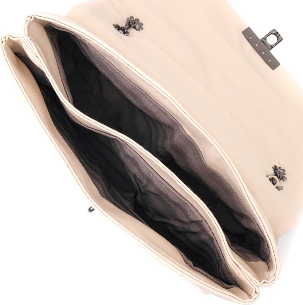 Світло-бежева жіноча сумка зі стьобаної еко-шкіри на плече Vintage (18710)