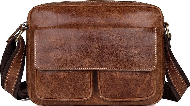 Компактная сумка мессенджер из винтажной кожи рыжего цвета VINTAGE STYLE (14583)