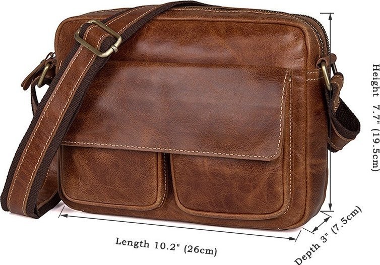 Компактная сумка мессенджер из винтажной кожи рыжего цвета VINTAGE STYLE (14583)