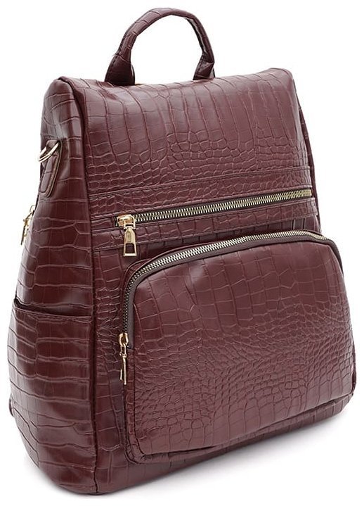 Просторный коричневый женский рюкзак из экокожи с тиснением под крокодила Monsen 71781 modnotak фото №1