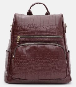 Просторный коричневый женский рюкзак из экокожи с тиснением под крокодила Monsen 71781