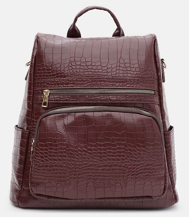 Просторный коричневый женский рюкзак из экокожи с тиснением под крокодила Monsen 71781 modnotak фото №2