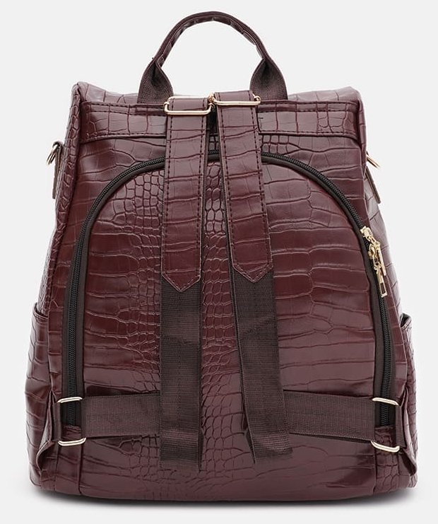 Просторный коричневый женский рюкзак из экокожи с тиснением под крокодила Monsen 71781 modnotak фото №4